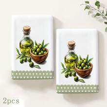 2pcs Green Olive Pattern Kitchen Towels, 6/8pcs Plant Print Dish Cloths, Super Absorbent Microfiber, Machine Washable, Holiday Gift And Cleaning Supplies Decor, Suitable For Holiday Decoration, Cooking, Baking, Housewarming Gift And Cleaning Supplies, Suitable For Kitchen, Bathroom, Toilet - Multicolor - View 15