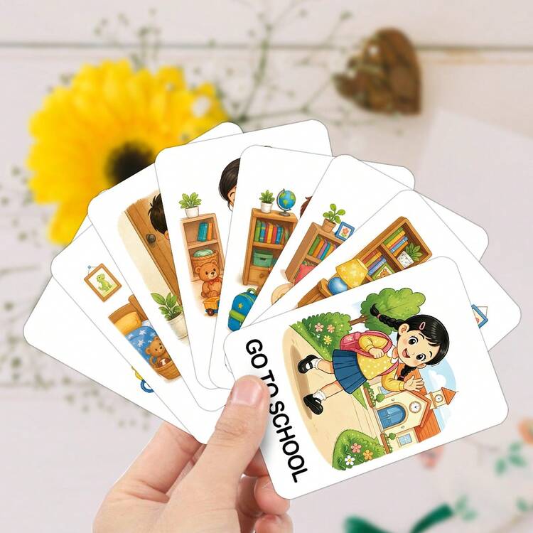 24Pcs Daily Routine Flashcards - Visual Schedule Cards & Life Skills Learning Tools. Illustrations Of Chores, Hygiene & Self-Care Activities, Learning Aid To Build Good Habits, Independence & Responsibility, Great Homeschool Supplies. - A - View 3