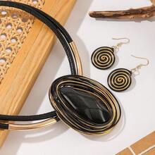 Vintage Fashion Exaggerated Water Drop Resin Colorful Necklace - Black - View 4