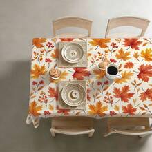 1pc Minimalist Autumn Maple Leaf & Berry Pattern Tablecloth, Stain-Resistant Dining Table Decor Cloth, Suitable For Kitchen, Dining Table, Coffee Table, TV Stand, Entryway, Party Holiday Decoration, Home Decor, Autumn Gathering - Multicolor - View 3