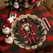 2/4/6/8pcs 14 Inch Diameter Christmas Placemats, Red Nutcracker Round Flower Shape Table Decor Suitable For Christmas Day Kitchen Dining Room Decoration - Multicolor - View 1