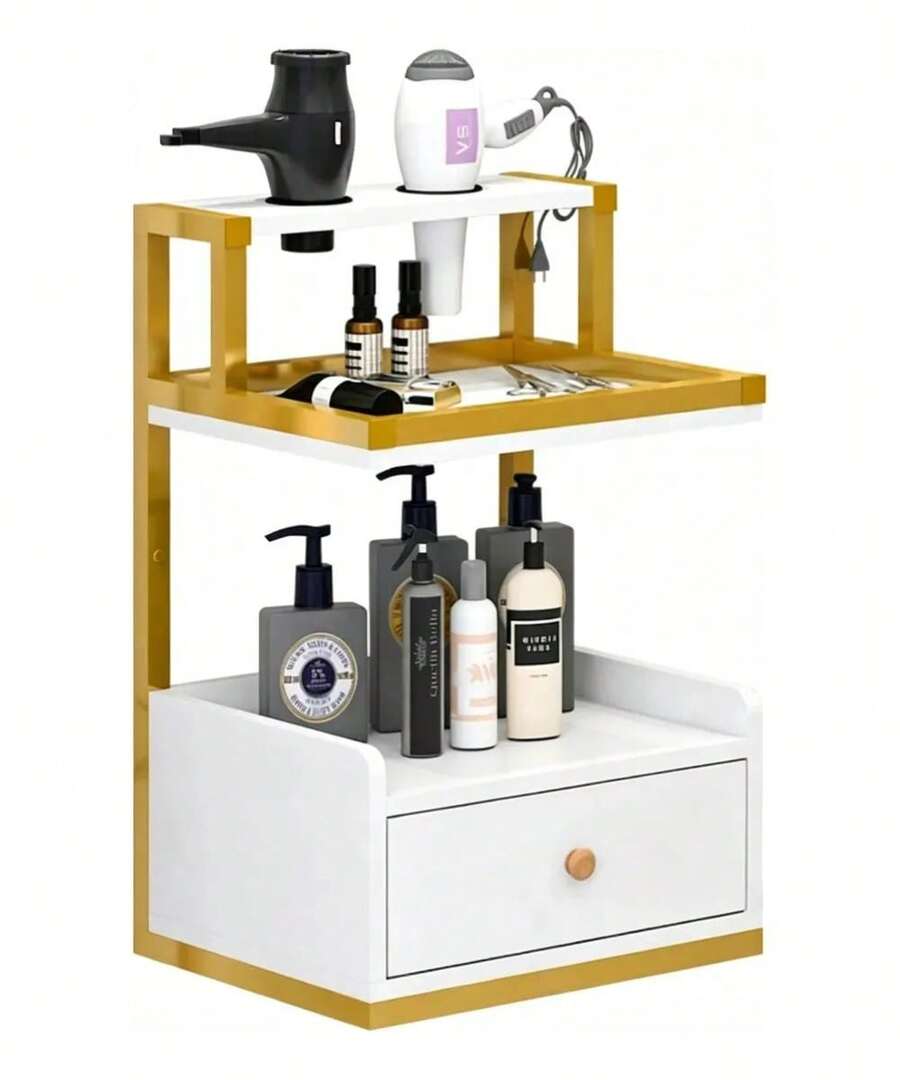 Soporte De Secadores Para Barbería Con Cajones Moderno - Dorado - Ver 1