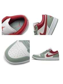 Men's AIR JORDAN 1 LOW Basketball Shoes, Cushioned Basketball Shoes For On-Court Games And Training, 553558-133 - Sail White/Stone Red/Horizon Green - View 11