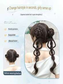 Women's Handmade Japanese Style Braided Hair Clip Twin Ponytail Wig, Natural Fluffy Lively Realistic Hair, New Chinese Style Long Braid - Black - View 10