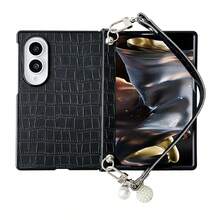 PU Leather Crocodile Pattern Phone Case With Hinge Protection, Comes With A Matching Wrist Strap, Hard PC Backplate Protective Phone Cover, Compatible With Samsung Galaxy Z Fold 8 - Black - View 3
