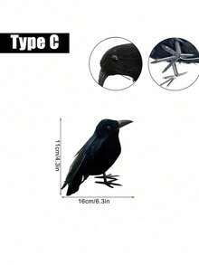 1/3/5 buah Model Gagak Hitam Halloween, Burung Palsu Realistis, Mainan Horor, Cocok untuk Dekorasi Rumah Pesta Halloween, Perlengkapan Horor - Hitam - View 14