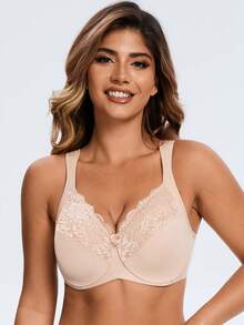 MELENECA Women's Minimizer Bra Full Coverage Plus Size Underwire Lace Comfort Cushion Strap - Apricot - View 4