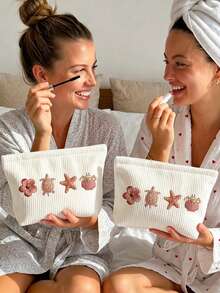 2D Shell And Starfish Pattern Printed Makeup Bag Travel Storage Pouch, Suitable For Beach, Swimming Pool, Swimwear, Travel Storage Bag, Makeup Bag, Cosmetic Bag, Vacation Storage Bag, Large Capacity Makeup Bag Can Hold Lipstick, Brushes, Skincare Products, Phone, Coins, Small Items, Multi-Purpose Home, Gift, Vacation And Holiday, Toiletry Bag, Student Makeup Bag, Halloween And Christmas Gift - Multicolor - View 7