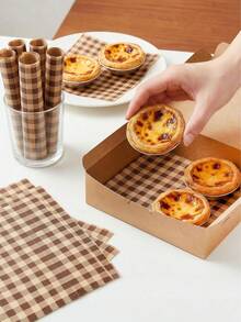 200/100/50 Blatt braunes kariertes fettabweisendes Wachspapier, geeignet zum Backen, Picknick, Brotkorb-Auskleidung, Sandwich, Kekse, Brot, Burger, ölresistente Verpackung - Verschiedenfarbig - Übersicht 6