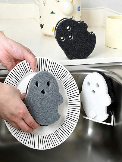 1/2/3pcs Cute Ghost Shaped 3-Layer Magic Sponge, Ultimate Cleaning Solution For Heavy Grease In Kitchen, Kitchen & Bathroom Cleaning Tool, Halloween Home & Kitchen Decor, Suitable For Malls And Restaurants