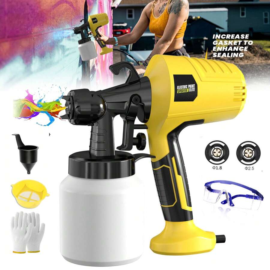 Paint Sprayer Gun with Cord Electric Paint Sprayer 3 Patterns 110V 1000W 1L Electric Paint Sprayer Without Air Professional Spraying Tools Multi-Functional Electric Paint Sprayer for Furniture, Cabinets, Fences, Walls, Doors, Garden Chairs, Etc. - Tipo de Enchufe A USA (110-127V) - Ver 1