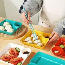 4-Piece Set With Divided Compartments] Plastic Dumpling And French Fries Sauce Dish Set| Portable PP Square Sauce Dish| Japanese Cuisine Sushi Taco Serving Plate| Outdoor Camping Picnic Party Tableware| Multi-Color Practical Dinner Plate - Mixed Colors - View 10