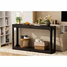 Curved 140cm Long Side Table With Storage, A Two-Tier Storage Table To Place Behind The Sofa, For The Area Behind The Sofa, The Entryway, The Hallway And The Corridor. Black - Black - View 4
