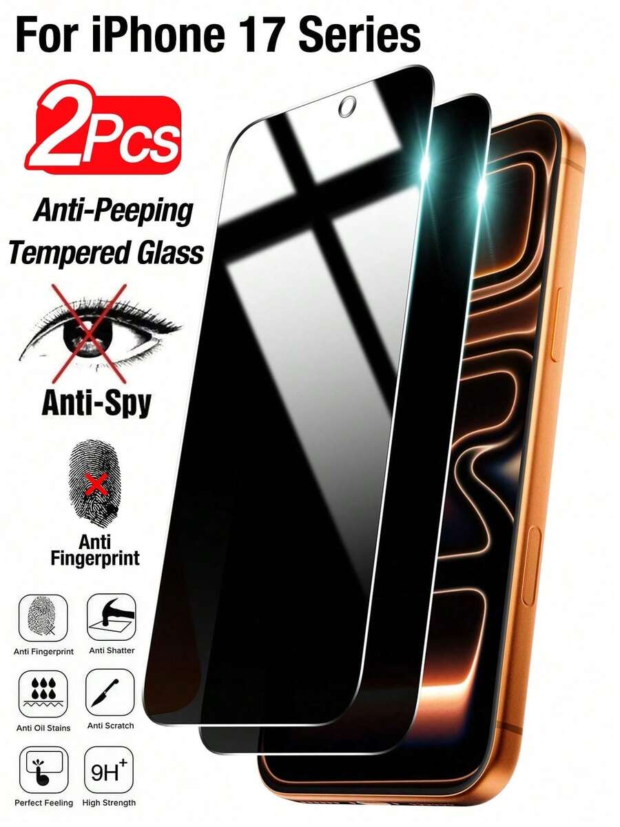 Yezodawee 2片防刮防窺鋼化玻璃螢幕保護貼,適用於 iPhone 17 16 15 14 13 12 11 Pro XR X XS Plus,全螢幕覆蓋,抗指紋,適合週年慶與春節禮物 - 黑色 - 查看 1