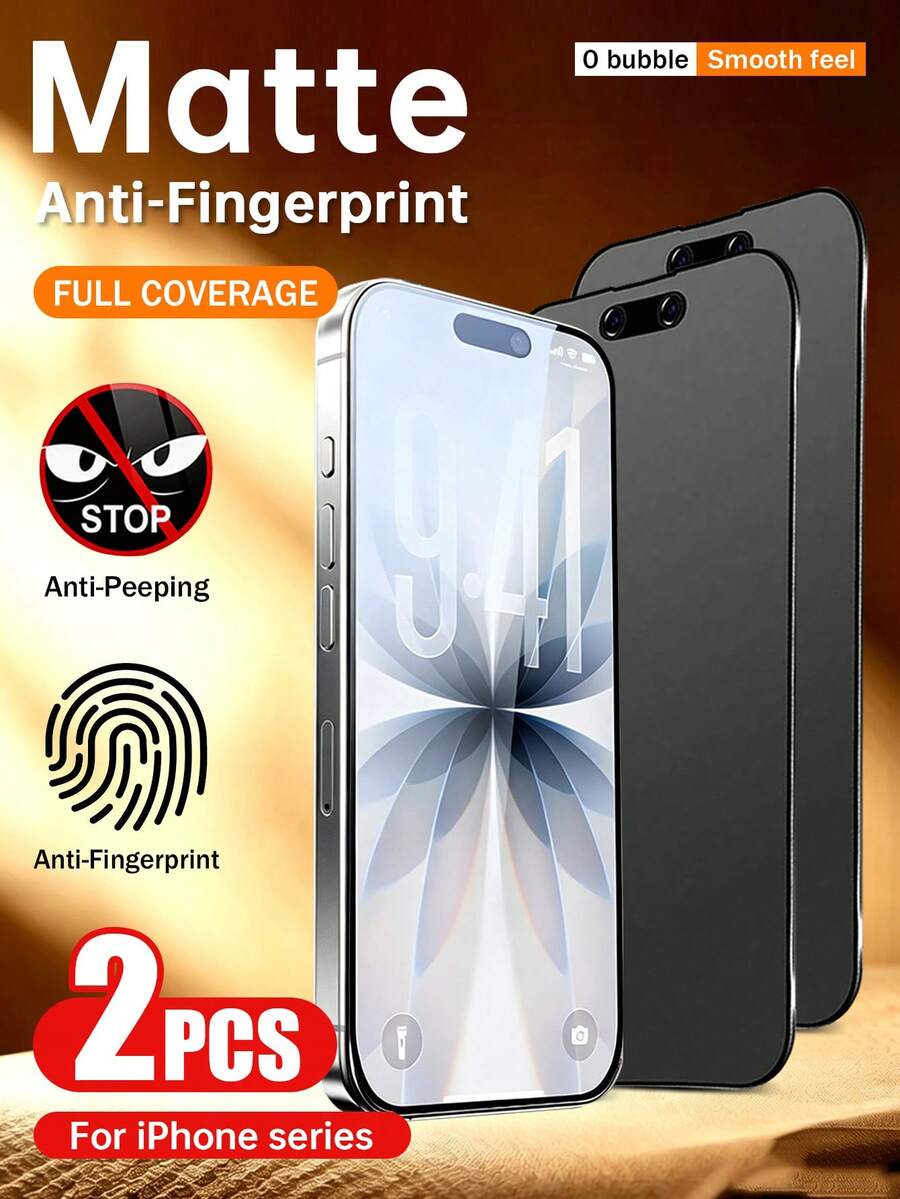 2片裝強化玻璃磨砂防窺螢幕保護貼,全螢幕覆蓋設計,相容 iPhone 17 Pro Max/17 Air/17E/16 Pro Max/16E/15 Pro Max/15 Plus/14 Pro Max/13 Mini/12 Mini/11 Pro Max/Xs Max 及其他機型 - 黑色 - 查看 1