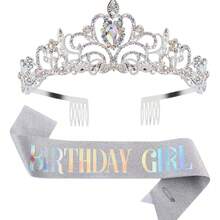 生日披肩緞帶 生日皇冠髮箍 生日髮箍 生日披肩附生日快樂皇冠與緞帶，生日派對裝飾用 - 多色 - 查看 6