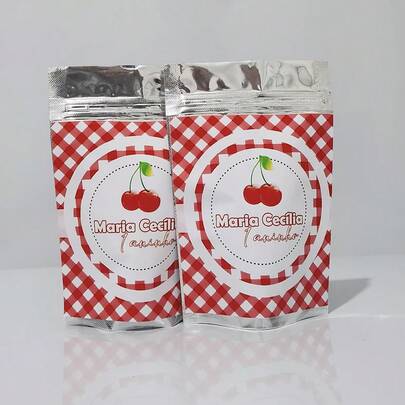 20 SAQUINHO METALIZADO CEREJINHA LEMBRANCINHA PERSONALIZADA PARA FESTA INFANTIL ANIVERSÁRIO MENINA