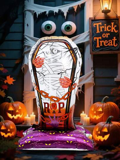 1PC Halloween Tombstone Mummy Theme Aluminum Foil Balloon, Suitable For Halloween, Halloween Yard Decoration, Doorway Welcome Prop, Halloween Party Photo Prop, Ghost Party, Haunted House Decor, Trick Or Treat Party Decoration