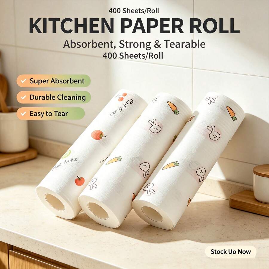 Printed Kitchen Paper Towel Cute Cartoon Fruit Pattern Water Absorption Oil Absorption Thickened Durable Household Cleaning Wipe Paper Restaurant Dining Table Paper Home Daily Essential Consumables Toilet Paper - Multicolor - View 1