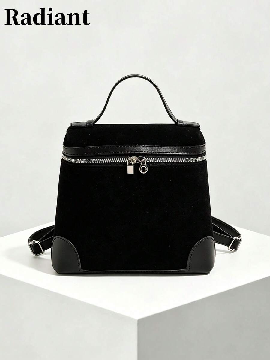 Women's Suede Top Handle Backpack, Adjustable Shoulder Straps, Vintage Casual Style, Multi-Functional, Suitable For Daily Work And Travel