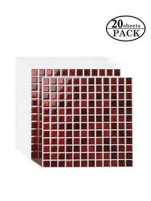 Red Waterproof Textured Vinyl DIY Wallpaper, Self-Adhesive Peel And Stick Tiles, Small Square Adhesive Tiles, Home Decor - Claret - View 15