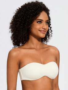 MELENECA Women's Strapless Bra For Large Bust Minimizer Unlined Bandeau With Underwire - Champagne - View 4