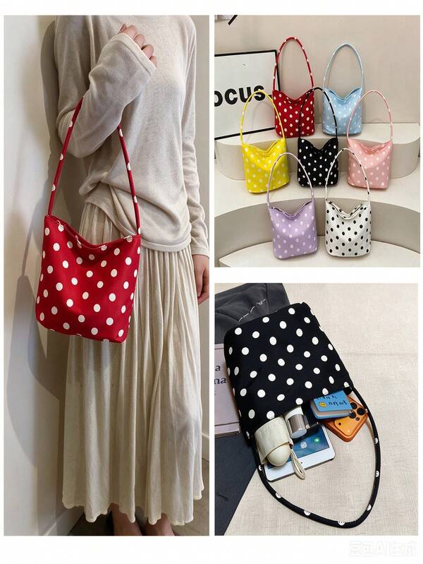 1pc Women's Vintage Polka Dot Print Mini Underarm Bag, Soft Nylon Lightweight Shoulder Bag, Casual Handbag For Daily Use, Shopping, Dating, Travel