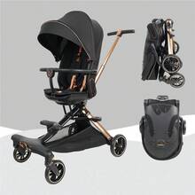 Lightweight 2-In-1 Travel Stroller, 360° Reversible Seat, Portable Folding Stroller With Breathable Backrest And Shock Absorption - Black - View 11