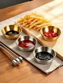 1pc 304 Stainless Steel Sauce Dish, Dipping Bowl, Condiment Dish, Seasoning Bowl, Round Stainless Steel Seasoning Bowl, Mini Small Bowl, Soy Sauce Container For Home Kitchen - Multicolor - View 5