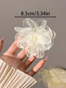 2件/1件 女款髮飾 米色/粉色 歐根紗 8.5cm/3.34in 花朵髮夾 可愛優雅 波希米亞風 法式街頭休閒復古宮廷風 適合日常配戴、婚禮、度假、校園穿搭 鱷魚夾髮夾 - 白色 - 查看 2