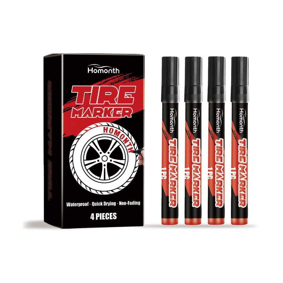 Lápiz de Pintura para Neumáticos de Coche Homonth - Rojo, No se Desvanece, Duradero, Creativo, para Retoques DIY, Portátil IFCQ - A - Ver 1