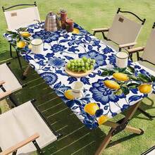 1pc Elastic Edge Tablecloth, Vibrant Lemon Pattern Stretch Tablecloth - Combination Of Fashionable Decoration And Practical Design, Outdoor Table Set, Picnic Accessory, Suitable For Indoor And Outdoor Use. - A - View 1