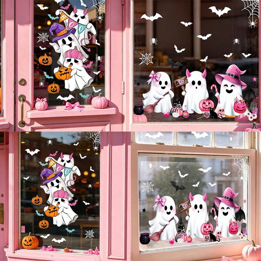 Fun Ghost Halloween Decor Window Stickers, Electrostatic Colorful Film Glass Decals, Window Decoration Static Cling Stickers - SCA1809 Two-piece Set - View 1