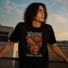 Negroni Shirt, Italian Cocktail Tee, Amaro Italiano Graphic T-Shirt, Summer Aperitivo Vacation Bar Gift - Black - View 1