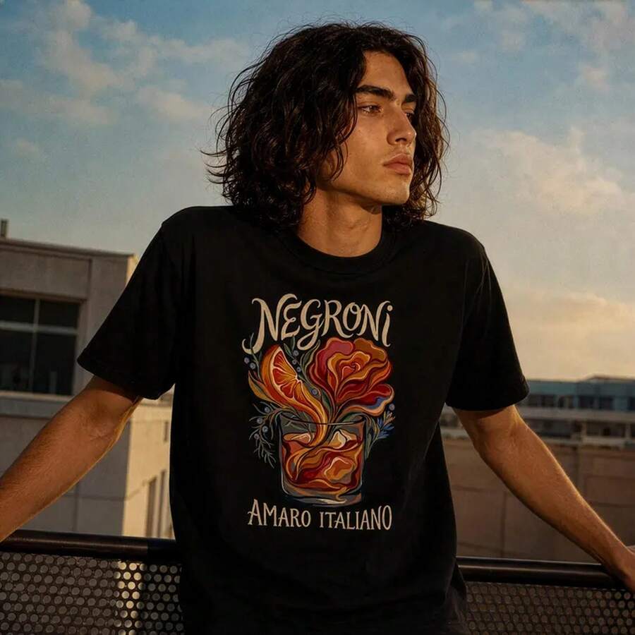 Negroni Shirt, Italian Cocktail Tee, Amaro Italiano Graphic T-Shirt, Summer Aperitivo Vacation Bar Gift - Black - View 1