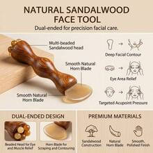 Sandalwood Facial Massage Tool Gua Sha Scraping Stick Pressure Point Device With Three Prong Lotus Head Design For Daily Skin Care - Rust Brown - View 3
