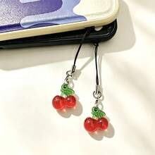 2 buah Gantungan Ponsel Liontin Cherry Transparan - Merah - View 5
