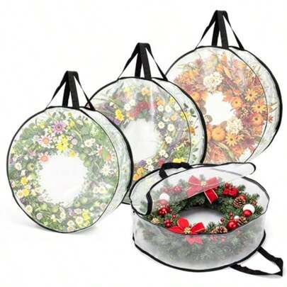 Contenedor de almacenamiento de coronas 4-paquete, Bolsa de almacenamiento de coronas de 24" para guirnaldas, soporte de coronas, almacenamiento de regalos de decoración festiva, Bolsa de coronas para almacenamiento de coronas de primavera, verano, otoño y Navidad