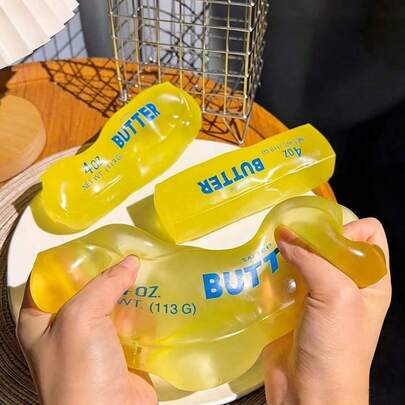 1pc Transparent Yellow Butter TPR Stress Relief Toy, Bright Yellow Soft Stretchable Butter Bar Prank Toy, Pocket-Sized Fun Toy, Suitable For Halloween Trick Or Treat And Carnival Game Prizes