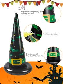Juego de lanzamiento de aros con sombrero de bruja inflable reutilizable, patrón espeluznante de Halloween, accesorios de juego de PVC a prueba de fugas, adecuado para juegos familiares en grupo en el patio trasero y césped, suministros de actividad interactiva para fiesta de Halloween y carnaval - A - Ver 6