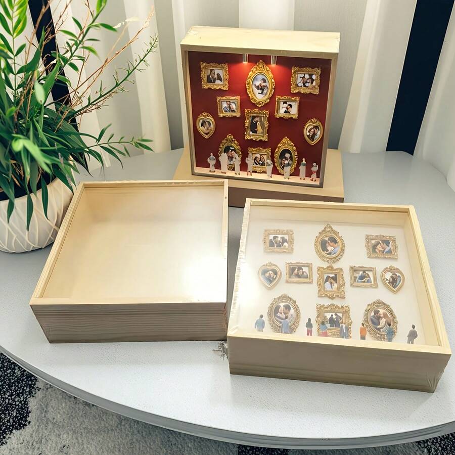 1pc 7.87in Square DIY Mini Museum Shadow Box Solid Wood Decorative Frame Photo Frame, Display Box, Decorative Frame Display Stand Dust-Proof Display Base With Acrylic Panel, Suitable For Various Occasions, Holiday Gift - Square - View 1