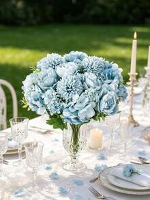 1/4pcs Artificial Peony Hydrangea Bouquet, Suitable For Wedding Decoration, DIY, Bridal Bouquet, Wrist Corsage, Headpiece, Wedding Car Decor, Door Decor, Home, Restaurant, Bedroom, Vase Decor, Party Decoration, Valentine's Day And New Year Gift - Blue - View 9
