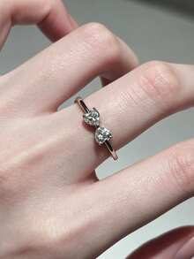 XUJIA 1PC 925 Sterling Silver Moissanite Ring For Women Bow Shaped Ring Two Heart 0.80CTW. Dainty Promise Jewelry Wedding & Anniversary Gifts - RMO-174 - View 7