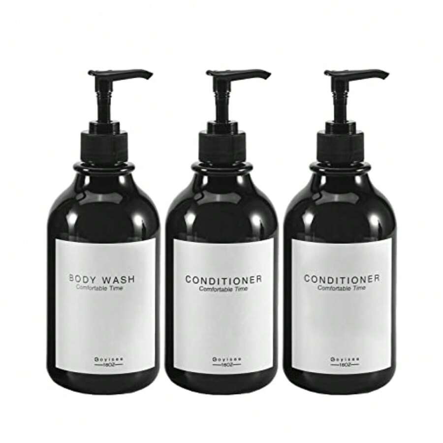 Dispensador de champú y acondicionador para Pared de Ducha, 3 cámaras, Botellas Recargables de champú y acondicionador con Etiquetas Impermeables - 3 BNegro - Ver 1
