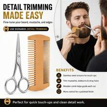 Kit de Cuidados com a Barba de 10 Peças para Homens, Navalha Reta, Escova de Cerdas, Pente de Madeira & Bolsa de Viagem, Presente Estilo Barbeiro - Pente para barba + escova para barba - Visão 7