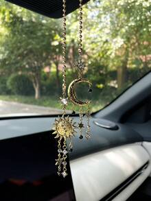 Sun & Moon Tassel Car Hanging Ornament, Car Interior Rearview Mirror Decoration Pendant, Car Rearview Mirror Decorative Charm - A - View 14