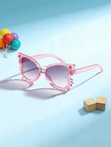1 PC Girls 6-9Y Butterfly Fashion Glasses Off-White Neon Pink Lightweight PC Frame Gradient Lens Cute Sweet For Activities Parties With Glasses Box - Multicolor - View 9