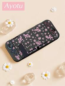 Ayotu 適用於 Switch/Switch OLED/Switch Lite 花卉與蝴蝶結圖案遊戲主機外殼與配件，套裝包含保護殼、收納袋、底座外殼、控制器保護套及多款配件可供選擇，返校禮物/生日禮物/週年禮物 - 查看 16