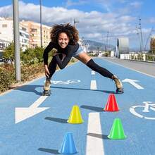 17 Colorful And Flexible Training Cones - Red, Yellow, Green, Blue, Pink (5 Colors Sent Randomly), Stackable Base For Enhanced Stability - Suitable For Indoor/Outdoor Sports, Skating Practice, Gym, Playground - Durable Plastic Material - Upgraded Version - View 5