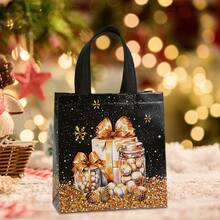 20/12/4pcs Large Christmas Holiday Gift Bags New Year Gift Bags Party Pet Bags With Festive Snowflake, Reindeer, Santa Claus And Snowman Design Reusable Tote Bags - Black - View 2